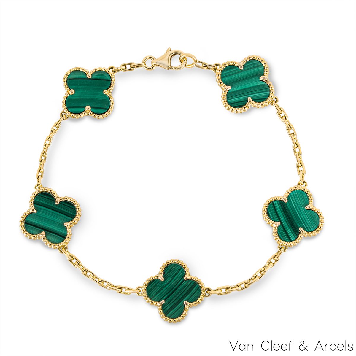 Van Cleef & Arpels Malachite Vintage Alhambra 5 Motif Bracelet VCARL80900 Van Cleef & Arpels Malachite Vintage Alhambra 5 Motif Bracelet VCARL80900
